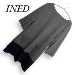 INED イネド グレー×ブラック ワンピース ひざ丈 ウール混 七分袖 レディース カジュアル 裏地あり サイズ11 71-13121036のサムネイル