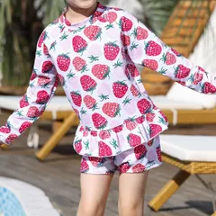 即購入OK キッズ 水着 女の子 セパレート ラッシュガード 長袖 トップス パンツ スイムキャップ 3点セット 上下 こども ベビー ジュニア UPF50+ kongban95