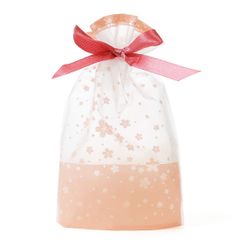 マチ付き リボン かわいい プレゼント用 10枚入 ラッピング袋 さくら 柄 【ピンク】