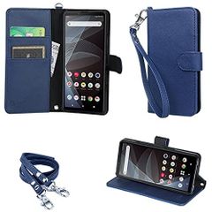 A102SO SOG04 スマホケース SO-52B カバー 手帳型 (ダークブルー) ケース 牛革PUレザー (カードホルダー/スタンド機能付) Ⅲ ストラップ 10 2種付 Xperia (ハンドストラップ/ネックストラップ) wisers カード収納