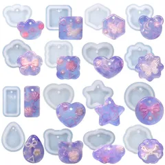再利用可能 レジン レジン ホルダー キー ツール 装飾 アクセサリー ペンダント シリコンモールド シリコンモールド かわいい DIY手作り 星などモールド 月 ハート シリコンモールド クマ レジン型 16個セット 流砂型 セット DKJLSTORE