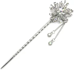 Miaomyao ミャオミャオ 簪 かんざし 一本挿し 和装 留袖 着物 髪飾り 金属 アンティーク キュービックジルコニア 雪の華 花 フラワー ヘアアクセサリー クリア(Clear,  小さめ)