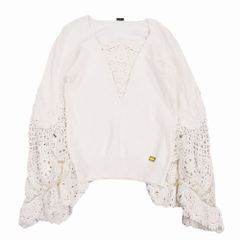 CHANEL シャネル 05P レース切り替え フレアスリーブ トップス 白 ホワイトレディース