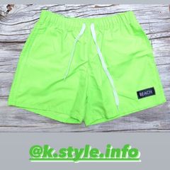 Beach　水陸両用　ショートパンツ　ビーチウェア　ユニセックス　ネオングリーン