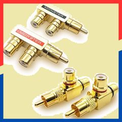 【特価商品】＆ (F型 ペア 端子 T型 出力 プラグ 変換 オーディオ ケーブル メス オス ４個セット) 金メッキ アダプタ 分岐 2分配 分配器 RCA RERACO