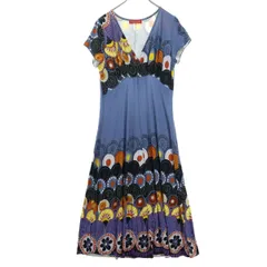 Ottimo Rosso オッティモ ロッソ 総柄 フレンチスリーブ ネック 膝丈ワンピース S ブラック系 レディース 古着