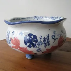 鉢　アジアン　アンティーク　陶器 植木鉢 おしゃれ アンティーク 陶器鉢 IS101M 18cm 6号 ブルー