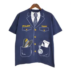 80年代 USA製 Hanes ヘインズ 騙し絵 パイロット 半袖Ｔシャツ ネイビー (メンズ XL) 中古 古着 T3805のサムネイル