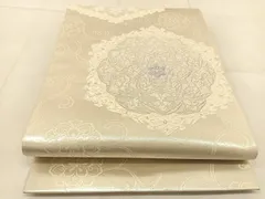 平和屋着物◎六通柄袋帯　唐織　正倉院花文　銀糸　正絹　逸品　BAAU2483yc