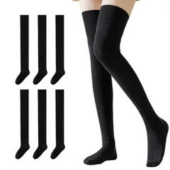 【在庫処分】[PRETOLE] ハイソックス レデイーズ 綿 3足セット 靴下 ひざ下 ロングソックス 無地 通気性 22-25cm スクールソックス リブ編み 美脚 保温 防寒 四季適用 通勤 通学 旅行 高校生 女の子 cosplayや制服用 仕事用