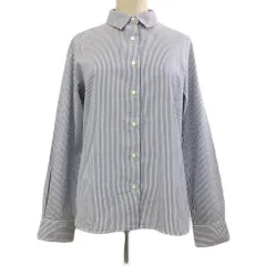 シュカ Shuca GLOBAL WORK シャツ ブラウス スタンダード ストライプ 長袖 M 青 白 ブルー ホワイト