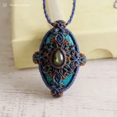 マクラメ編み　クリソコラ　ラブラドライト　ネックレス