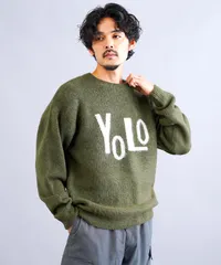 新品 未使用 JIGGYS SHOP(ジギーズショップ)モヘヤ調ジャガードロゴクルーニットセーター 217764 カーキのサムネイル