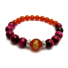 ウーン 愛染明王 (あいぜんみょうおう) カーネリアン ブレスレット 梵字玉 数珠 各色タイガーアイ 天然石 風水 パワーストーン / インペリアルオーラ おしゃれ かわいい オシャレ 可愛い プレゼント ギフト 贈り物