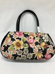≪花ラブリ≫WB276BF②　新品　日本製　このび。和バッグ　ハンドル付きバッグ　黒　ブラック　花柄　異素材ミックス　和装用バッグ　和服用　洋装にも使用可　内ポケット付　ラウンド型バッグ系