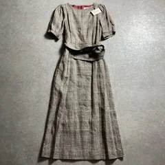 新品タグ付き定価59,000円◆MUVEIL◆立体千鳥格子チェック刺繍総柄 ノーカラーワンピ ワンピース◆ミュベール