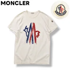 モンクレール MONCLER ビッグ刺繍ロゴ 半袖 Tシャツ 立体ループ トップス クルーネック モンクレールジャパン M ホワイト メンズ