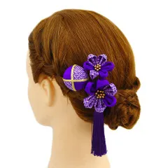 髪飾り 成人式 つまみ細工 振袖 前撮り 袴 浴衣 夏祭り 花火大会 3点セット 紫 玉飾り ちりめん 房付き 鹿の子 ヘアアクセ か No.9-3293