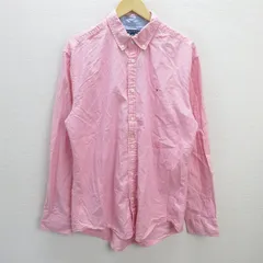 C■トミーヒルフィガー/TOMMY HILFIGER 胸刺繡ロゴ ボタンダウン 長袖シャツ 【XL】ピンク/MENS■138【中古】