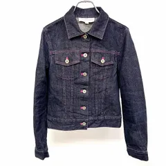 古着 JILL STUART ジルスチュアート S レディース デニム トラッカージャケット Gジャン ジージャン 長袖 日本製 綿100% ネイビー×ピンク 紺