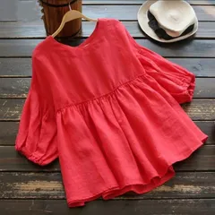 ペプラムブラウス レッド フリルブラウス フレアブラウス 半袖ブラウス ギャザー ブラウス tシャツ 夏 プルオーバー トップス フリル ブラック ペプラム 五分袖 かわいい Aライン 春夏 大人可愛い