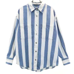 Levis Silver リーバイス シルバータブ ストライプ柄 長袖 シャツ S ネイビー系 レディース 古着