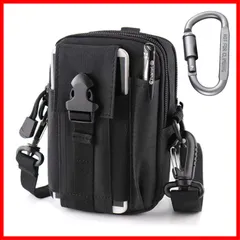 アウトドア 旅行 ハイキング 撥水加工 小物入れ ベルト通し コンパクト マルチウェストポーチ マルチケース カラビナ 収納 付き スマホポーチ Molle対応 ウエストバッグ カラビナ付き 多機能ポーチ ショルダーストラップ付き TSUCIA (ブラック)