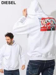 DIESEL (ディーゼル) バック 転写 グラフィック プリント プルオーバー 長袖 パーカー (ホワイト)
