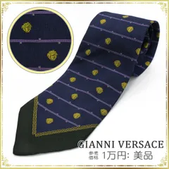 GIANNI VERSACE ジャンニヴェルサーチェ ネクタイ 美品 シルク 小紋総柄 メドゥーサ ネイビー メンズ ビジネス