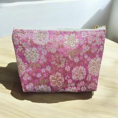 西陣織 金襴 14cm ポーチ 桜 ピンク紫