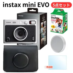 【新品・未開封】［5点セット］ instax mini Evo チェキカメラ (チェキフィルム カメラケース 液晶保護フィルム レンズキャップ EVOカメラ本体) ブラック