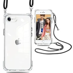 iPhone SE ケース クリア ショルダー 耐衝撃 第3/2世代 iPhone 8 ケース iPhone 7 透明 ケース アイフォンSE3/2/8/7 スマホカバー TPU 縦/横 2WAY 調節可能なショルダー クロスボディネックレス より良い滑り 0