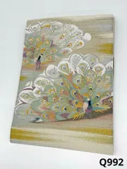 つづれ織 手織 孔雀 鳥 八寸名古屋帯 名古屋仕立て 金糸 銀糸 正絹 Q992