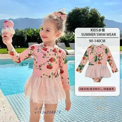 キッズ 水着 ワンピース 長袖 いちご柄 ラッシュガード 100CM 140CM 130CM 120CM 110CM 子供水着 スカート水着 可愛い おしゃれ 90CM  vii3w358873