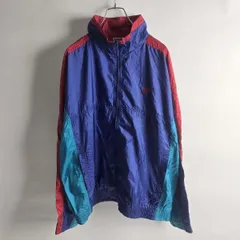90’s ナイキ NIKE 銀タグ ロゴ刺繍トリコ配色切替フルジップナイロンジャケット リップストップ メッシュ裏地 ライトアウター L ブルー m0926-7