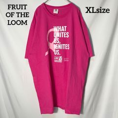 【FRUIT OF THE LOOM】企業ロゴ ピンクリボン アメリカ　がん協会　両面プリント オーバーサイズ　半袖Tシャツ　ピンク　XL US古着