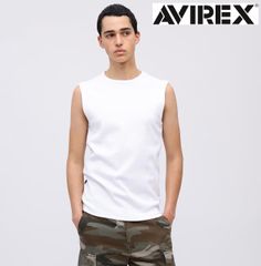 AVIREX 《DAILY》DAILY NO SLEEVE SHIRT ホワイト /  白 ノースリーブ WHITE アヴィレックス