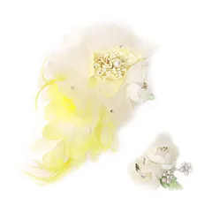 特別セール価格 髪飾り 成人式 振袖 前撮り 袴 花 豪華2点セット 白 黄色 大特価 レース パール ラインストーン ふわふわ 羽 No.8-0884