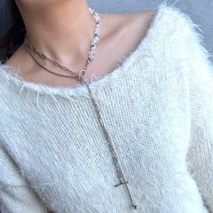 【錆びないｺｰﾃｨﾝｸﾞ】オーロラ雪の結晶ロングネックレス