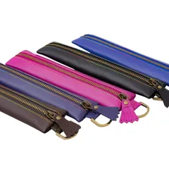 ペンケース牛本革製筆箱牛革/本革文具薄型ペン4〜5本収納選べる5色<br>ブラック/パープル/ブルー/ブラウン/ピンク<br>専用ケース付き贈り物プレゼントお祝いに