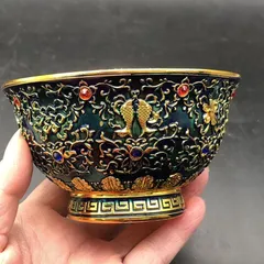 お値下元気 七宝焼花瓶 景泰藍 唐木台付き 25072227七宝焼 景泰藍 花器 壷 置物 唐木台付 箱付 中国時代