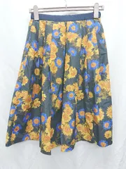 ◇ KUMIKYOKU 組曲 花柄 膝下丈 フレア スカート サイズ2 イエロー ネイビー系 レディース P  【1408200027671】