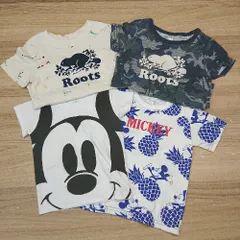 ◇ 《 Disney/Roos Kids まとめ売り4点セット 90/100/4Tサイズ ミッキー 柄物 薄手 キッズ服 Tシャツ メンズ 》 E  【1310130007039】