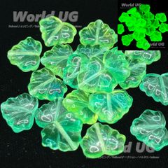 【再入荷】 ウランガラス メイプルリーフビーズ グリーン/イエロー2トーン 13mm×11mm 5粒