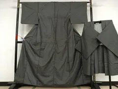 平和屋着物●上質な紬　アンサンブル　十字絣文様　黒地　正絹　逸品　AAAX0261np