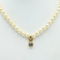 Christian Dior クリスチャンディオール ゴールデンフェイクパール/ラインストーン GP ネックレス ゴールド M07-k060