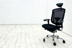 オカムラ コンテッサチェア 中古 OKAMURA Contessa ヘッドレスト付 ポリッシュフレーム クッション 中古オフィス家具 ブラック 【A000003835】