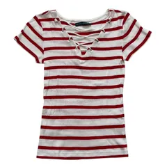 Ralph Lauren ラルフローレン ボーダーシャツ 赤 白 Ｖネック シャツ ストライプ レディース Mサイズ