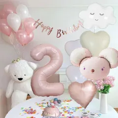 new❤︎ ベビーピンク&ホワイト 誕生日飾り 風船　女の子　くすみ　３歳　４歳