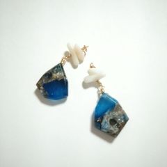 14KGF　サファイヤコッパー＆サンゴピアスチャーム